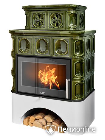 Печь-камин ABX Karelie (10кВт в воду), белый цоколь, зеленая в Иркутске